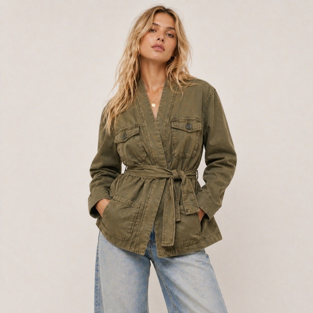 Free People Oversized Belted Utility Jacket Olive Green Sz S